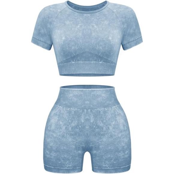 Women Workout Sets - Seamless Yoga Outfits Shorts & Crop Top Matching Gym Set - Picture 7 of 7
